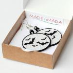 Halloween jewelry black bats Earrings Round Dangle size 4cm Ø, gift for her under 25