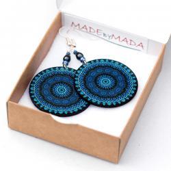 Denim color Earrings Round - Shades of blue - decoupage earrings - double faced
